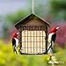 MEKKAPRO Suet Feeder for Outside Hanging Metal Roof, Woodpecker Feeder, Two Suet Bird Feeder Capacity, Cage Hanger Hanging Bird Feeder Easily Fits 2 Suet Cakes Holder - Wild Bird Feeder Basket