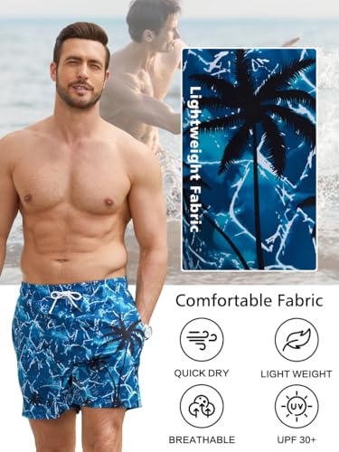 Kfnire Men's Swim Shorts with Compression Lining and Pockets, Swim Shorts Quick Dry Water Repellent Swim Trunks for Men
