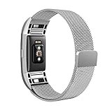 Fitbit Charge 2 Bands, Coukou Milanese Loop Stainless Steel Bracelet Replacement Wristbands Smart Watch Strap with Unique Magnet Lock for Fitbit Charge 2 - Silver