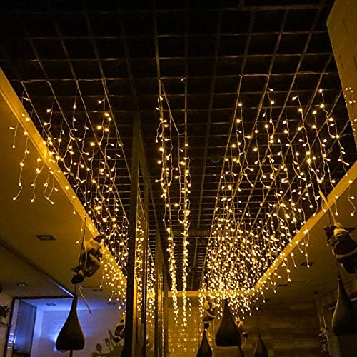 Bloomwin Curtain Lights, 8 Modes 6V Low Pressure Safety String Lights 6M 1M 300 LED Christmas Wedding Home Garden Outdoor Window, Warm White