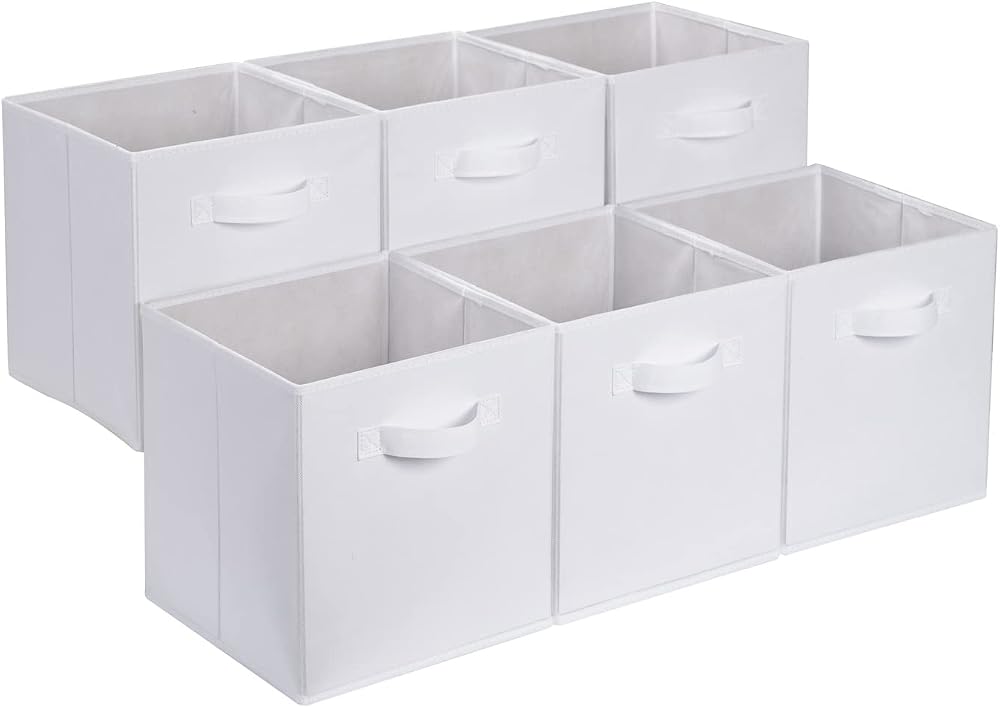 Amazon Basics Collapsible Fabric Storage Cube Organiser Set of 6 White 26.6 cm