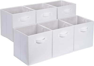 Amazon Basics Collapsible Fabric Storage Cube Organiser Set of 6 White 26.6 cm