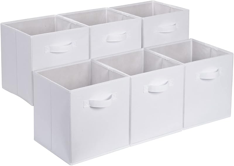 Amazon Basics Collapsible Fabric Storage Cube Organiser Set of 6 White 26.6 cm