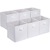 Amazon Basics Collapsible Fabric Storage Cubes Organizer with Handles, Sturdy Storage Bins, White, 10.5-x-10.5-x-11-inch, 6-Pack