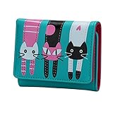 Sumen Wallet, Cat Pattern Coin Purse Short Wallet Card Holders Handbag (Blue)