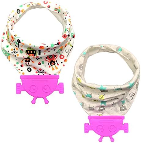Baby Teething Bibs - Bandana Drool Bibs With Teether Toy, 100% Organic Cotton, [2-Pack] by Wyatt Carter Baby