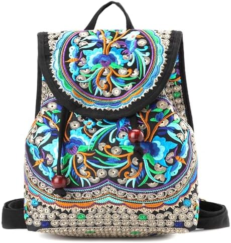 Embroidered Black & Blue Floral Backpack and Crossbody Purse 2pc Set by Goodhan Amazon.com: Goodhan Vintage Embroidered Backpack Purses for  main image 3