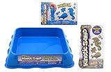Kinetic Sand GIFT SET! Includes 6 oz. of Neon BLUE Sand & 3 lbs of Kinetic Beach Sand and Neon Blue Sand Box