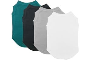 Chol&Vivi Dog Shirt Clothes, 4pcs Shirt for Large Size Dog, Blank Pet Cotton Sleeveless Apparel Soft and Lightweight, Tank Top for All Breeds, Black/Grey/White/Dark Green, XXX-Large