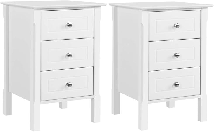 Yaheetech Set Of 2 Bedside Table Wooden Nightstand With 3 Drawers White Side Table For Bedroom Living Room Hallway 40x40x60cm Amazon Co Uk Kitchen Home