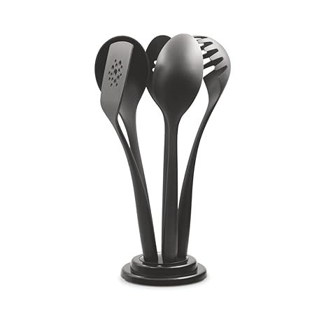 Treo by Milton Nylon Kitchen Cooking Spoon Tools, Set of 6, Black