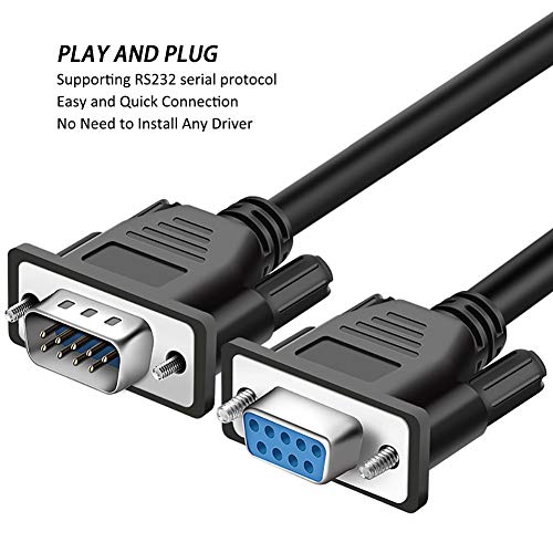 JANSANE DB9 Cable Male to Female Extension Straight Through 3M 10 Foot 9 Pin Serial RS232 Cable M/F Black 2 Pack - Thumbnail 3