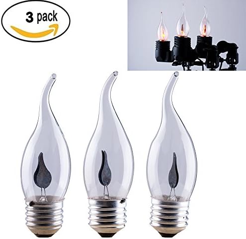 E27 E26 Flicker Flame Light Bulb-3 Watt For Christmas, Halloween and other Decoration, Dances with a Flickering Orange Glow (Pack of 3)