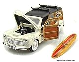 caromedia 20028cm Yatming - Ford Woody w/ Surfboard (1948, 1:18, Cream) 20028 Diecast Car Model 1 18 Vehicle Toy Auto Automobile Metal
