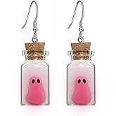 Red Ghost In A Bottle Earrings, Ghost Earring, The Adopt A Ghost Dangle Earrings Halloween Jewelry Accessories for Women