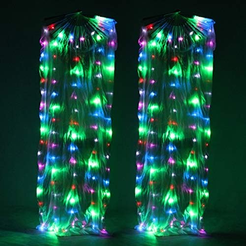 KT Mall Belly Dance LED Fan Veil 1.8 Long Bamboo Fans Veil Hand Made Silk Fan for Dance, Party Stage Props Chinese Long Silk Dance Fan(Colorful 70"x35")