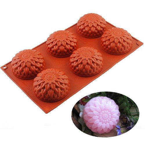 IC ICLOVER 6 Cavity Food Grade Silicone Mold, Mother's Day Gift，Flower Cake Mold Chrysanthemum Sunflower Pudding Muffin Cups Mold Bakeware Baking Pan Handmade Soap Bath Bomb Mold，Present for Mom