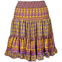 Mogul Interior Carissa Womens Summer Silk Beach Short Skirts Recycled Sari Swing Flare