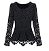 JIANLANPTT Women Full Sleeve Embroidery Lace Peplum Slim Fit Tops Blouses Tee