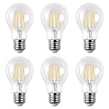 Ascher E26 LED Classic Light Bulbs / 6W, Equivalent 60W, 800lm / Warm White 2700K / Filament Clear Glass / Non Dimmable / Pack of 6