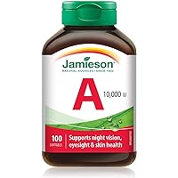 Jamieson Vitamin A 10,000 IU Softgels, Eyesight Support and Skin Health. Gluten-Free, Lactose-Free, No Artificial Colours or 