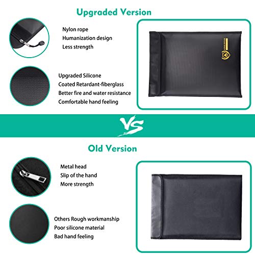 Fireproof Document Bags, Fire Water Resistant Money Bag Non-Itchy Silicone Coated Document Bag with Zipper Closure for Maximum Protection, Fireproof Safe Storage for Document, Cash, Passport, Jewelry