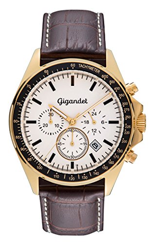 Gigandet Men's Quartz Watch Volante Chronograph Analog Leather Strap Gold White G3-003