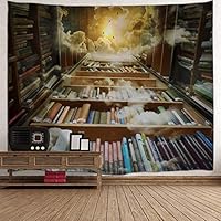 UHUSE Tapestry Wall Hanging, Retro Bookshelf Book Case Library Tapestries, Bookshelf Straight Into The Sky, Study Room Living Room Bedroom Dorm DIY Wall Decor, 51X59 Inch