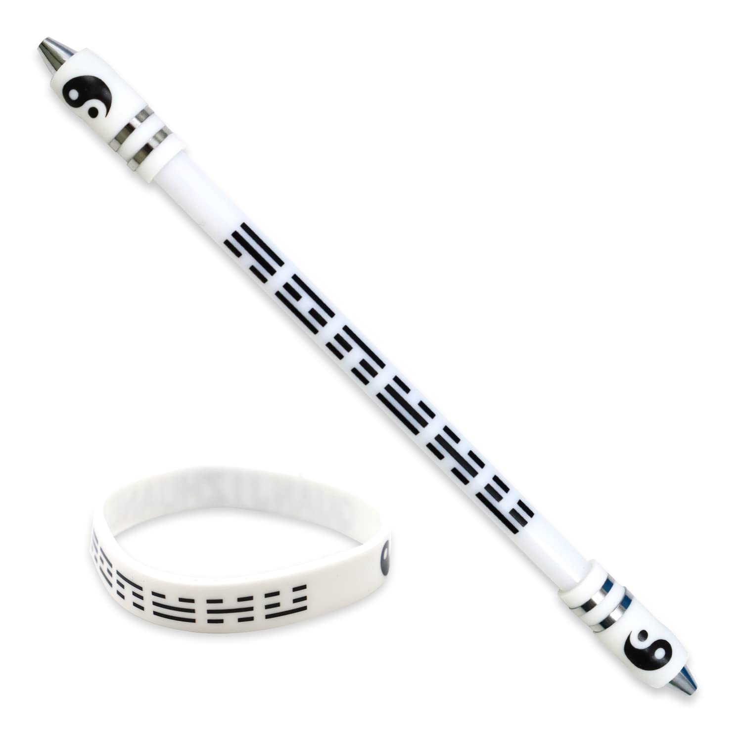 Roucerlin Weighted Pen Spinning Mod with Silicone Bracelet, Metal Heads Gaming Finger Pen, Anti Slip 21.5cm Rotating Ballpoint Pen for Student Adults to Relieve Stress, No Pen Refill (White)