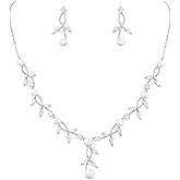 MEEDOZ Bridal Wedding Jewelry Set Pendant Necklace and Dangle Earring Sets for Women