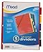 Mead Tab Dividers with Pocket, 3 Hole Punch, Fits 3 Ring Binder, Assorted Colors, 5 Pack (20038)