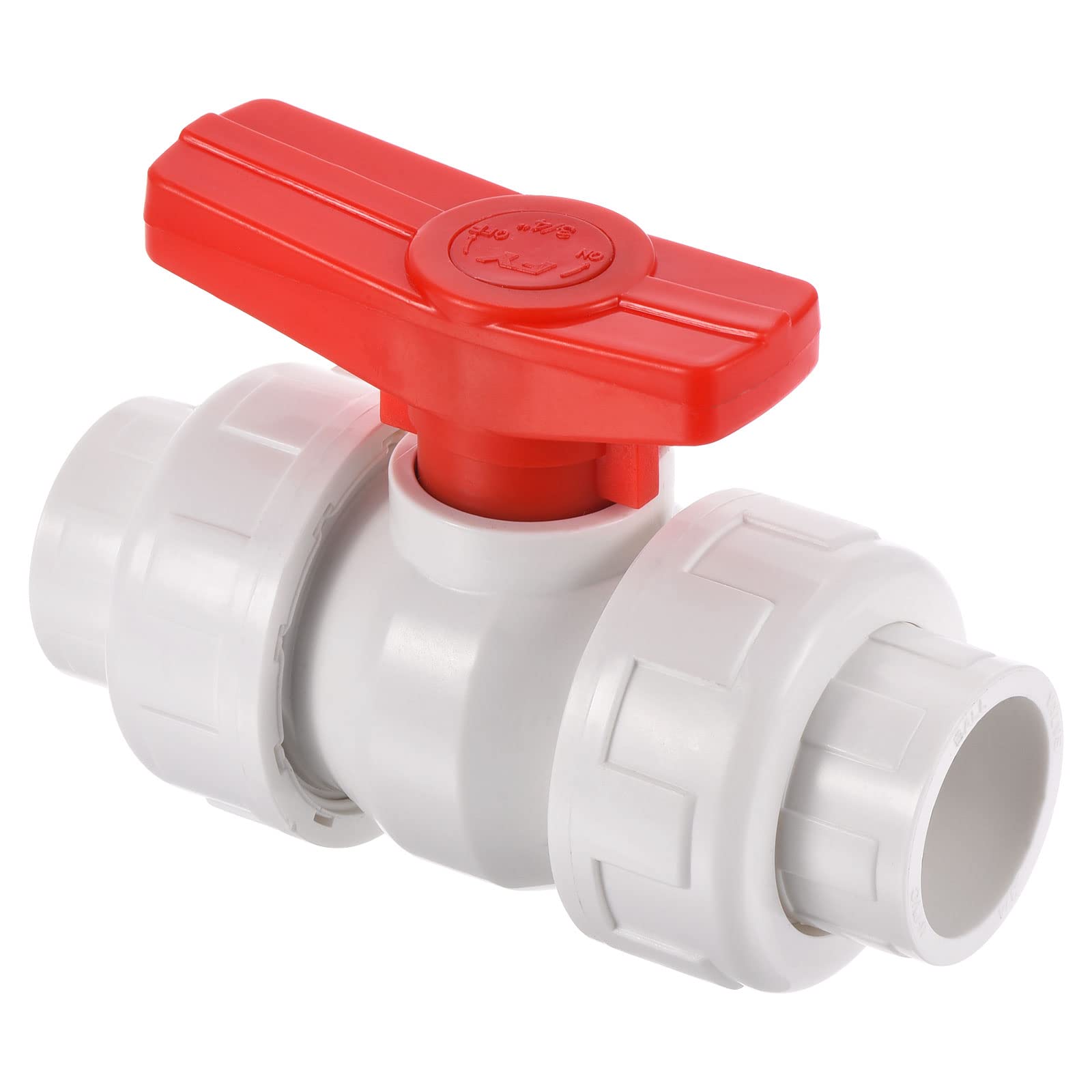 PATIKIL 25mm ID Double Union Ball Valve, 1 Pack PVC Socket Type Shut-Off Valve Switch for Water Flow Control, White