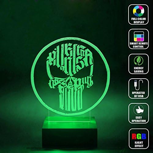 CMLART Handmade The Punisher Skull Logo 3d Lamp RGB Full Color 44 Key Remote control LED Night Light Best Gift Desk Table Lighting Home Decoration Toys