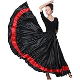 SANCAN Womens Ruffle Full Long Spanish Bull Folkloric Mexican Flamenco Bomba y Plena Skirt Flowy Dancing Dress Costume