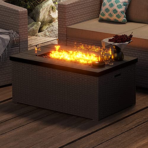 SUNBURY Outdoor Propane Burning Fire Table, Grayish Brown Wicker Fire