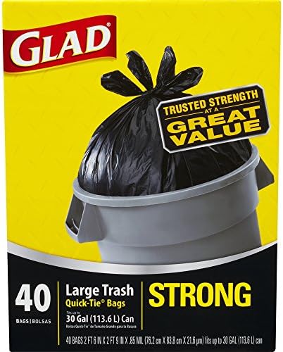 Strong Quick-Tie Three-ply Strength Large Glad Trash Bags for home and out use, 30 Gallon, 40 Count