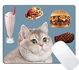 Wknoon Gaming Mouse Pad Custom Funny Design, Cute Heavy Breathing Cat Desire for Icecream Barbecue Hamburger and Fried Chicken, Non-Slip Thick Rubber Large Mousepad Mat
