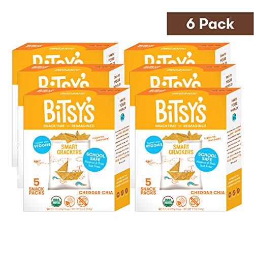 Bitsy's Multi-Pack Organic Smart Crackers Cheddar Chia Veggie 5 Count Snackpacks (Pack of 6) Healthy Organic Nut-Free Snacks with Fruits and Vegetables for Kids