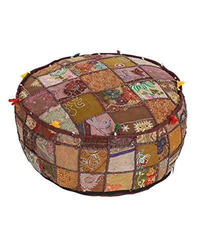 RAJRANG Traditional Cotton Brown Indian Ottoman Pouf Cover Patch Work Floral Foot Stool Ottoman for Kid Outdoor Pouffe Seating - Thumbnail 6