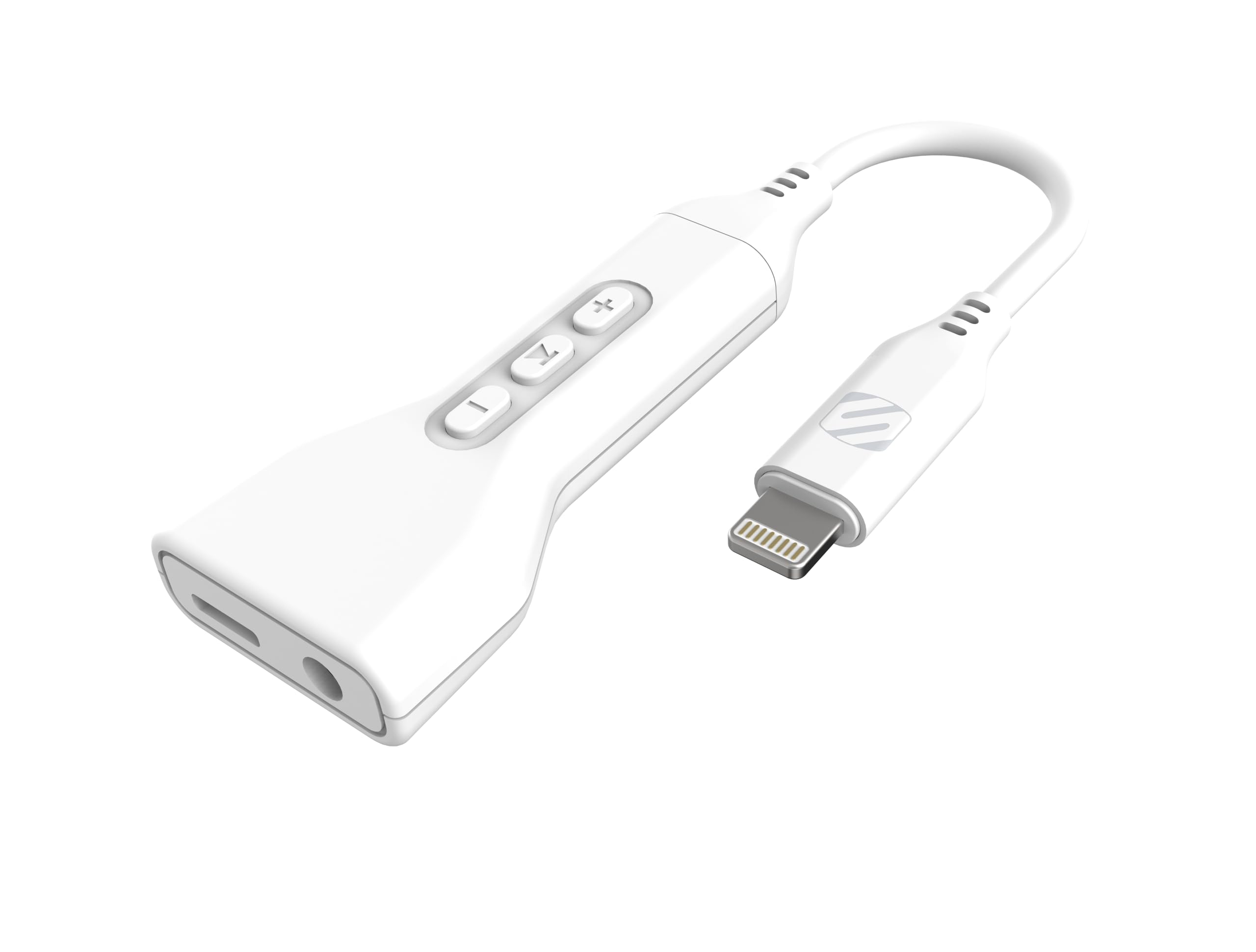 Scosche I3AAPWT-SP StrikeLine Headphone Adapter with Female 3.5mm Aux Input and Charging Port for Apple Lightning Devices, White