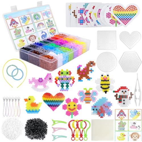 Zoyomax Ironing Beads Set 5 mm, 24 Colours Beads with 4 Ironing Beads Plates, 6300 Ironing Beads Craft Set, Beads Set for Birthday, Christmas, Gift, DIY