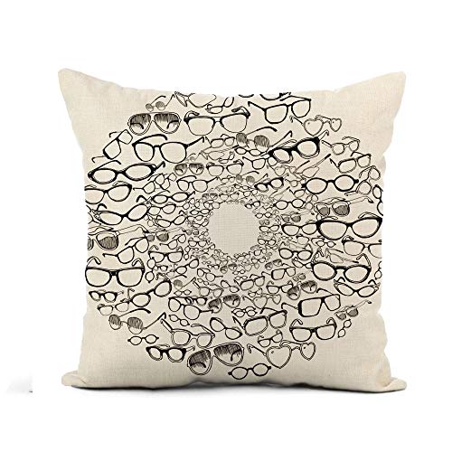 Awowee Flax Throw Pillow Cover Colorful Vintage and Modern Glasses in Circle Ophthalmology 16x16 Inches Pillowcase Home Decor Square Cotton Linen Pillow Case Cushion Cover