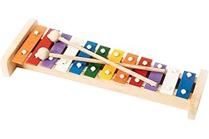 CARA & CO Professional Colorful Wooden Soprano Glockenspiel Xylophone with 12 Metal Keys for Adults & Kids - Includes 2 Wooden Beaters