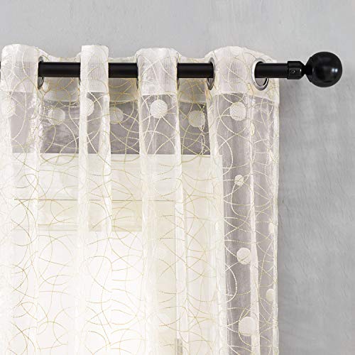 Top Finel Wide Voile Sheer Embroidered Polka Dot Curtains Grommet