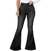 SeNight Women Bell Bottom Jeans Elastic Waist Ripped Flared Jean Destroyed Raw Hem Denim Pants
