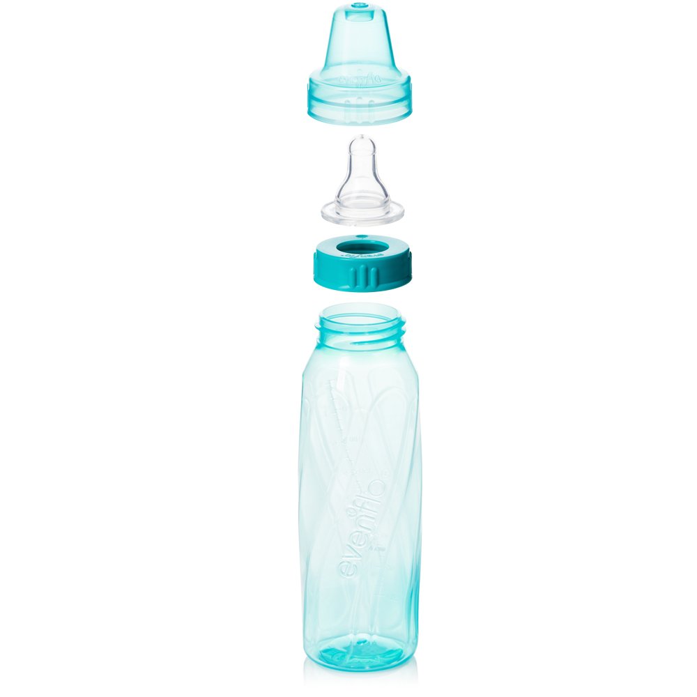 Evenflo Feeding Classic Tinted Plastic Standard Neck Bottles for Baby, Infant and Newborn - Teal/Green/Blue, 8 Ounce (Pack of 12) : Baby
