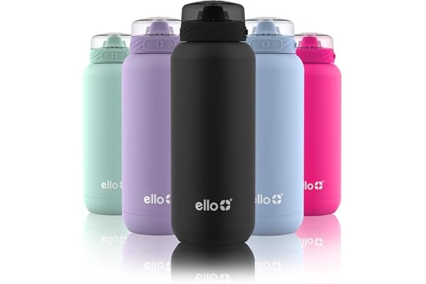 Ello Cooper Stainless Steel Water Bottle with Straw and Carry Handle, Double Walled and Vacuum Insulated Metal, Leak Proof Locking Lid with Soft Silicone Spout, Reusable, BPA Free