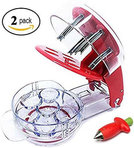 Coralpearlgroup Stainless Steel Cherry Pitter Redcherry Pit Remover Tool Machine for Mason Jar 6 Cherries and Strawberry Huller Corer Stem Remover Metal Set Red