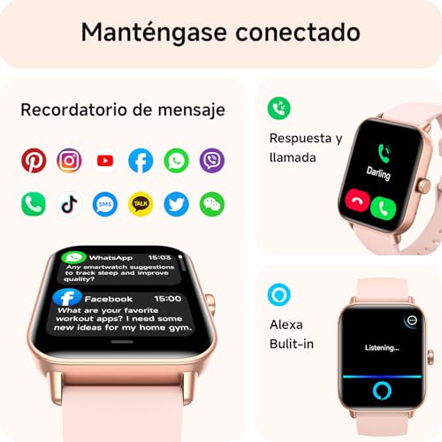 aeac Reloj Inteligente Mujer con Llamadas,Whatsapp Notificaciones, 1.8" Smartwatch Mujer y Voz de Alexa,120+ Modos Deportes IP68 SpO2/Pulsómetro/Monitor de Sueño Relojes para iPhone Android
