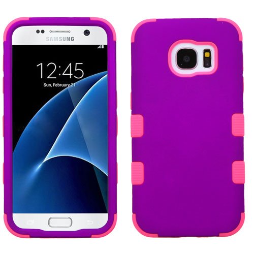 Galaxy S7 Case, Rock Me Wireless (TM) 2 items Bundle - 24K Gold Plating Sticker and Triple Layers Hybrid Protector Case Cover for Samsung Galaxy S7. (Grape / Pink)